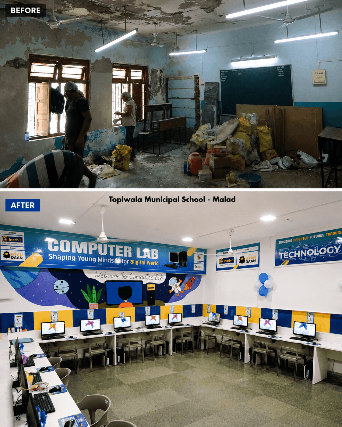 Children learning in an upgraded Gyandaan classroom