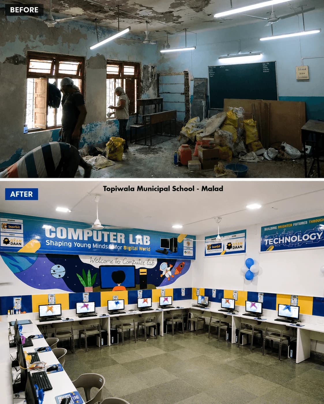 Children learning in an upgraded Gyandaan classroom