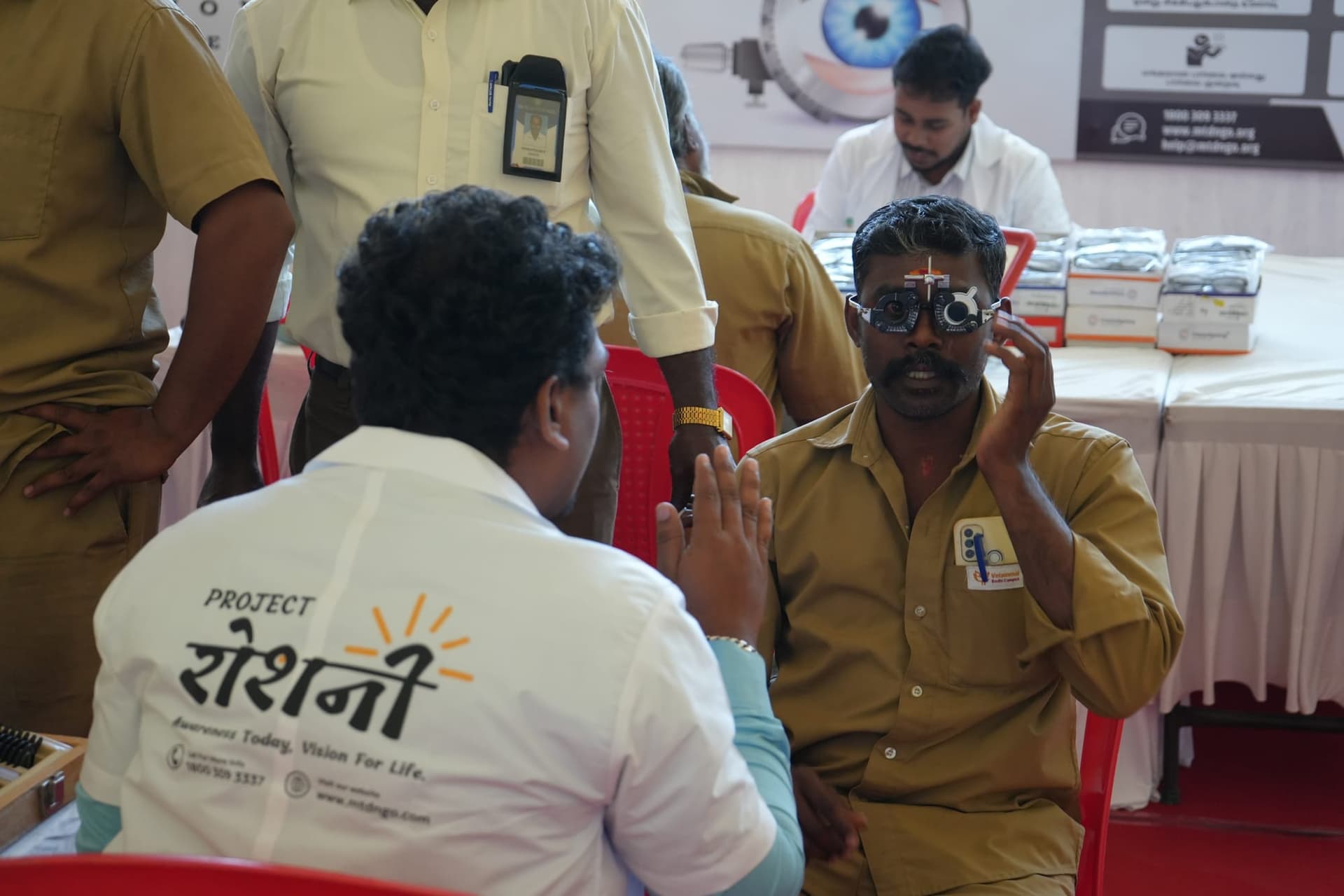 An eye examination in progress at a Roshni vision camp