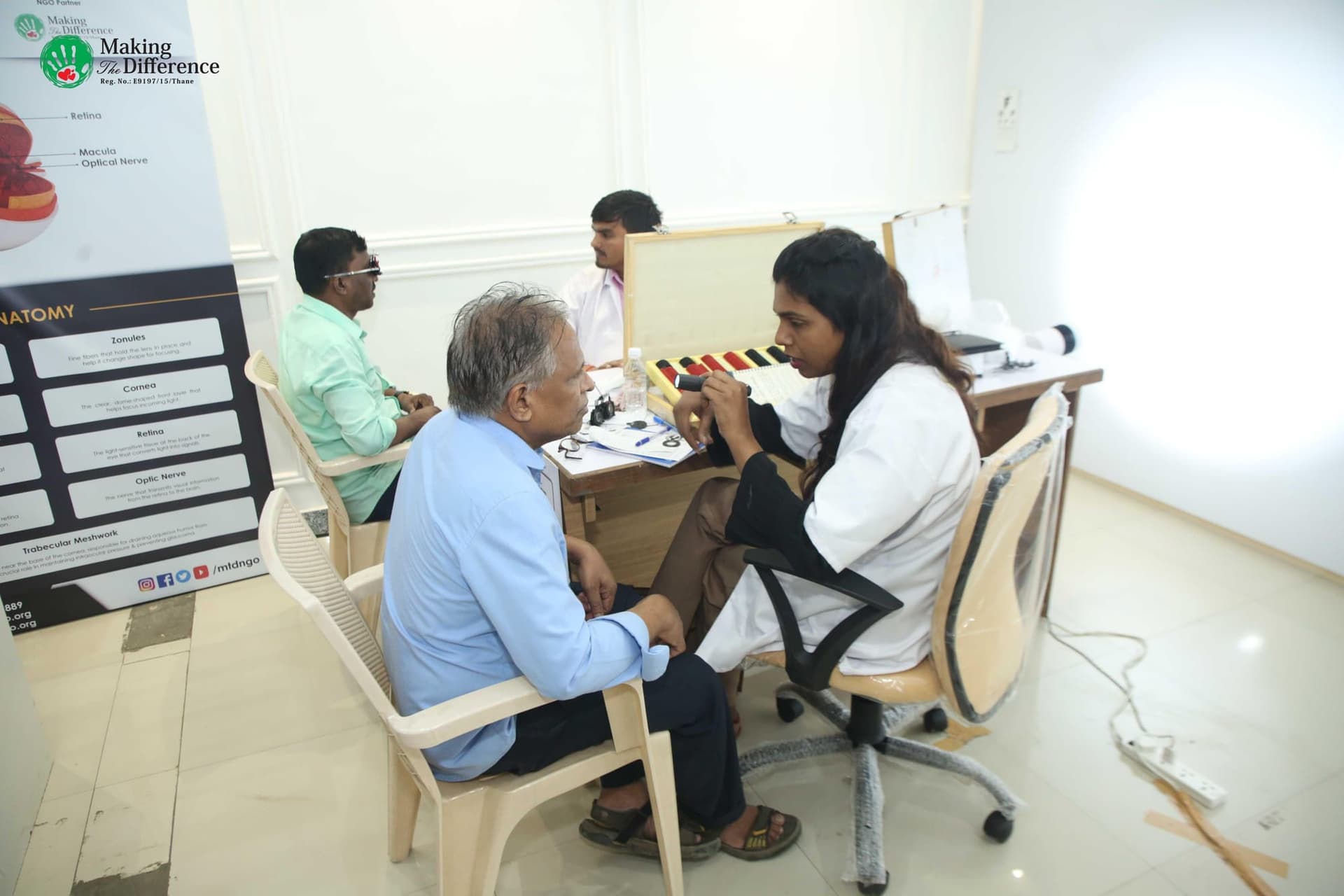 A patient being fitted for vision correction